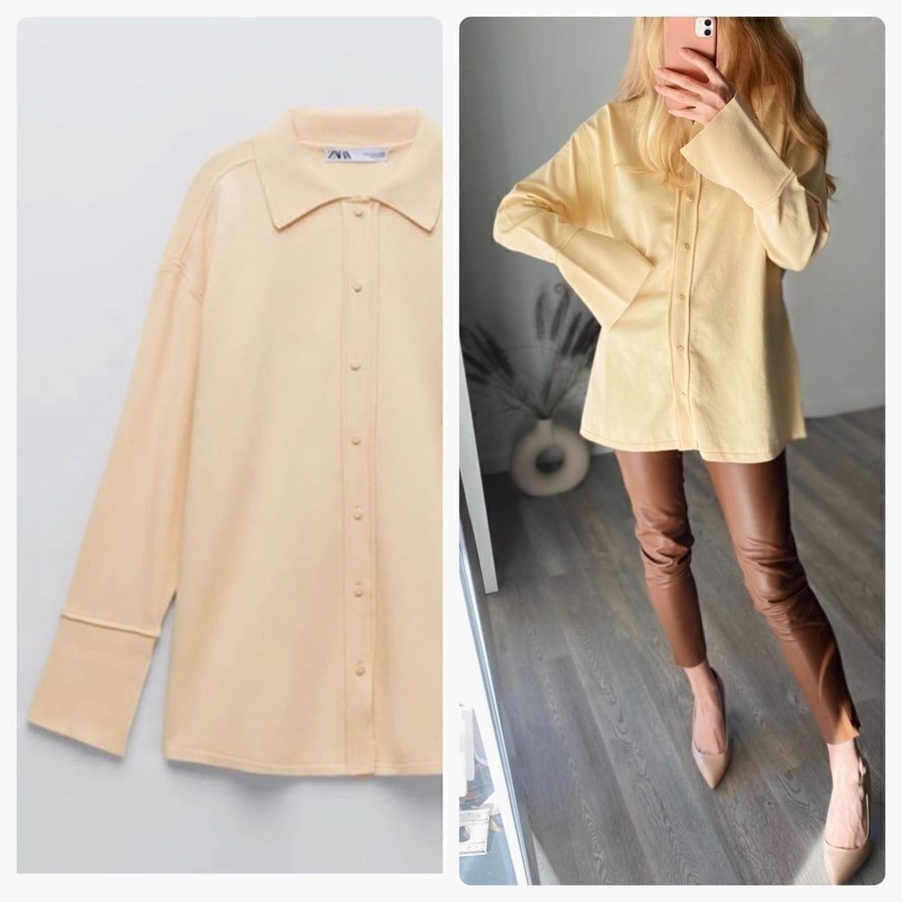 ZARA Knitted Shirt Top Heavy Vanilla